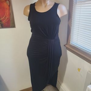 Gathered shirt dress in black